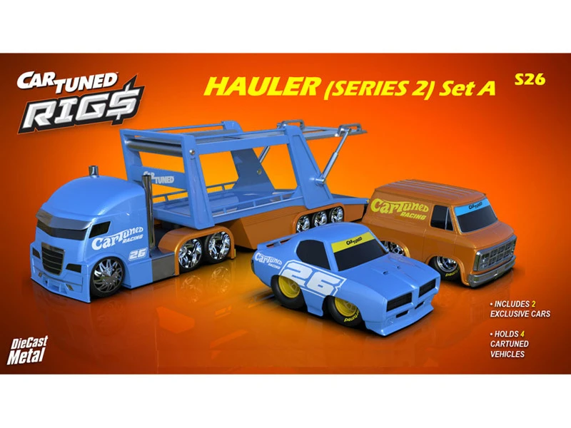 1/64 CarTuned Container Rigs Hauler Series 2 Open Cars Transporter with 2 Vehicles – Racing Set