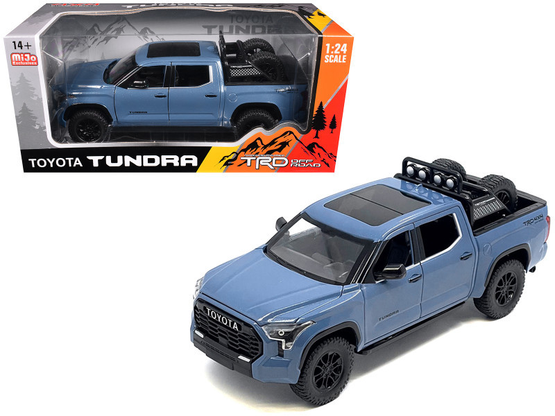 2023 Toyota Tundra TRD 4x4 Pickup Truck Cavalry Blue with Sunroof and Wheel Rack 1/24 Diecast Model Car