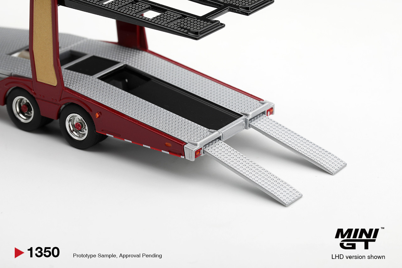 1/64 Mini GT Scania 770S A6x4NA Car Transporter V8 50th Anniversary (Red) with Double Level Car Transporter Diecast Car Model