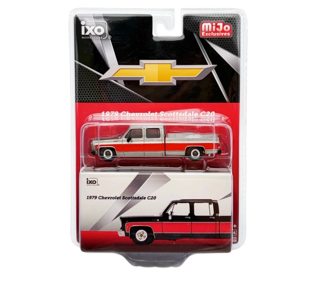 CHASE CAR 1/64 Ixo 1979 Chevrolet Scottsdale C20 Crew Cab (Chrome Silver & Red) Diecast Car Model