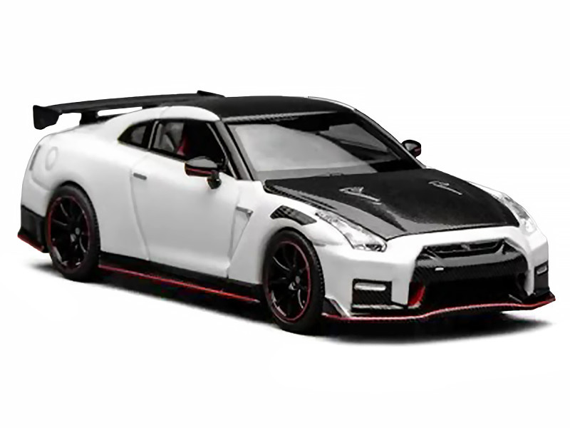 2022 Nissan GT-R Nismo (R35) RHD (Right Hand Drive) Brilliant White Pearl with Carbon Hood and Top "Senior 64" Series 1/64 Diecast Model Car by MotorHelix