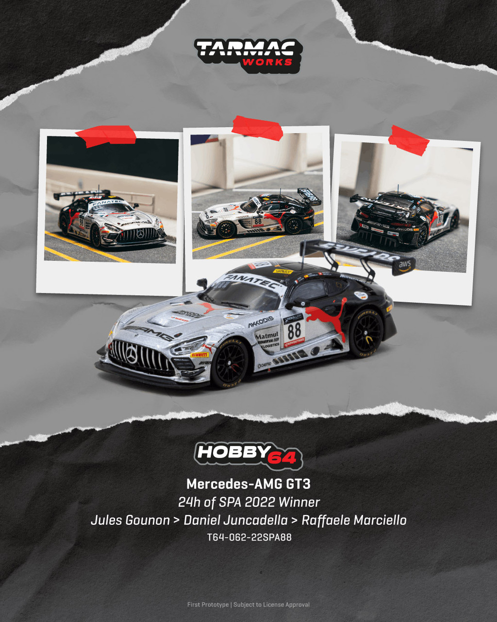 1/64 Tarmac Works Mercedes-AMG GT3 24h of SPA 2022 Winner Jules