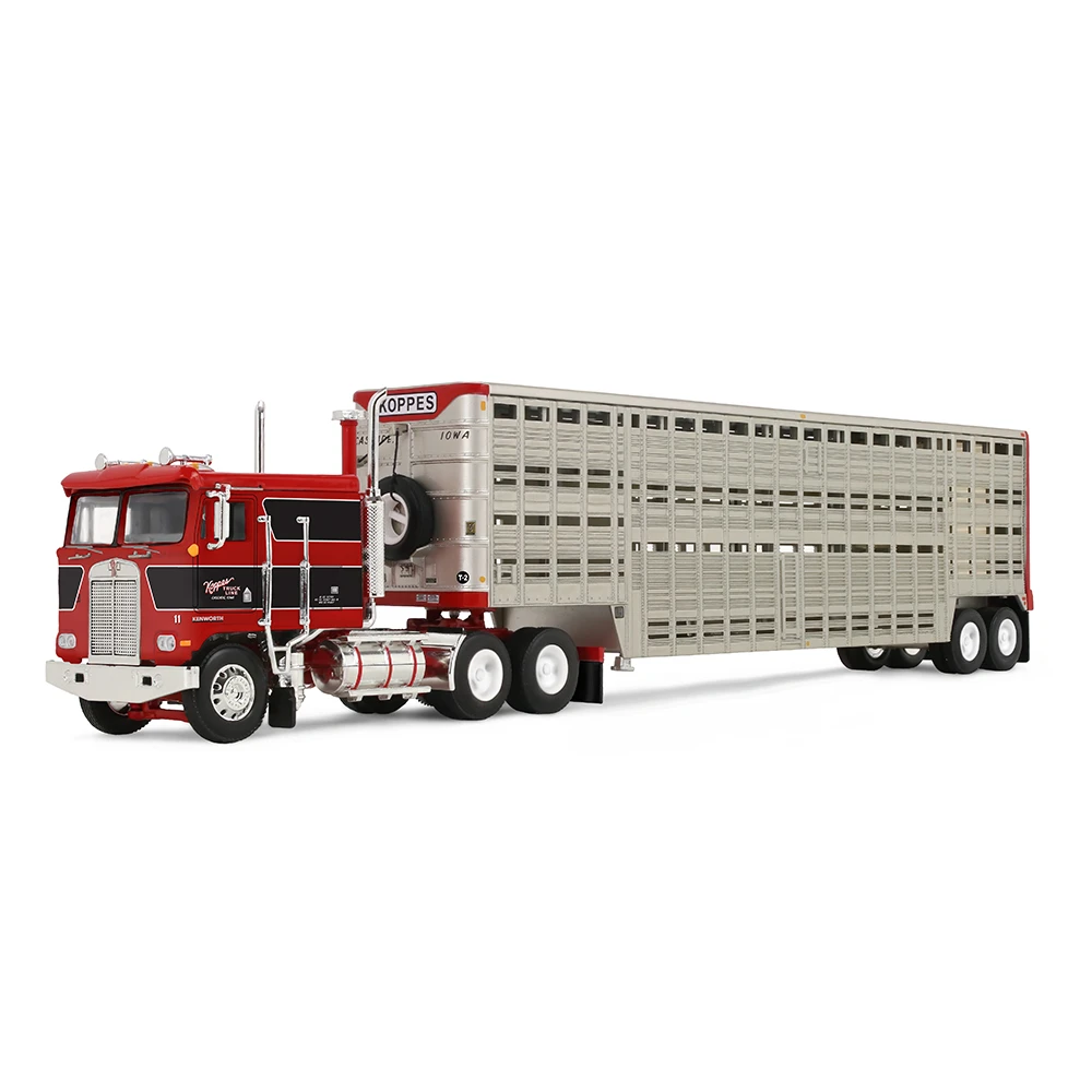 1/64 First Gear Kenworth® K100 COE Flat Top & 45’ Wilson® Vintage Livestock Trailer Koppes Truck Line Diecast Car Model