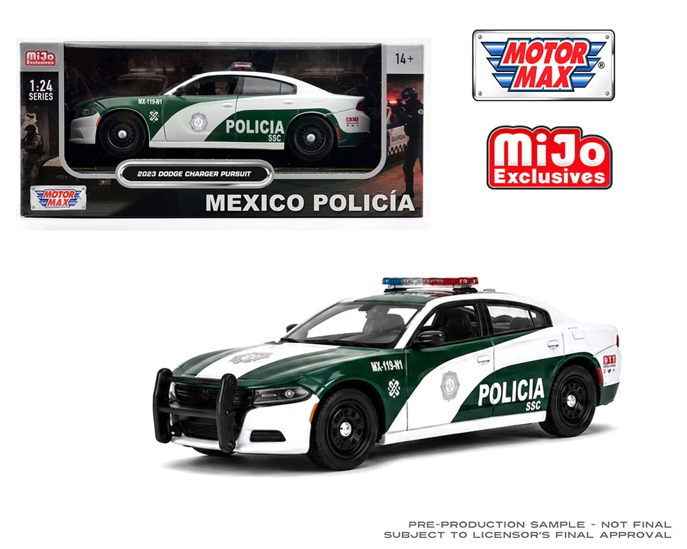 1/24 Motormax 2023 Dodge Charger Pursuit Mexico Policia (Green & White) Diecast Car Model