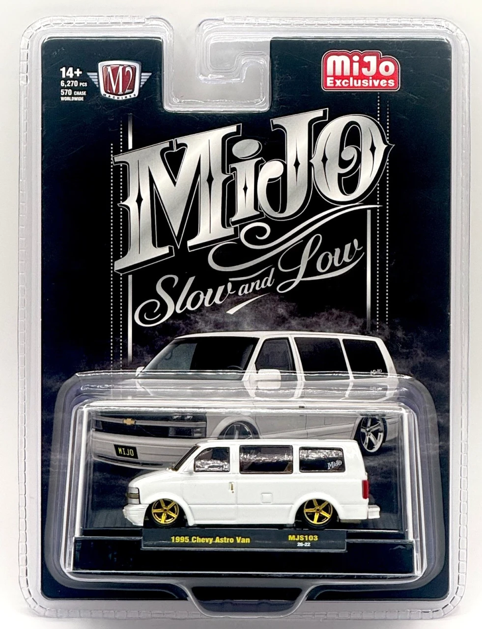 CHASE CAR 1/64 M2 Machines 1995 Chevrolet Astro Van Custom Slow & Low (White) Diecast Car Model