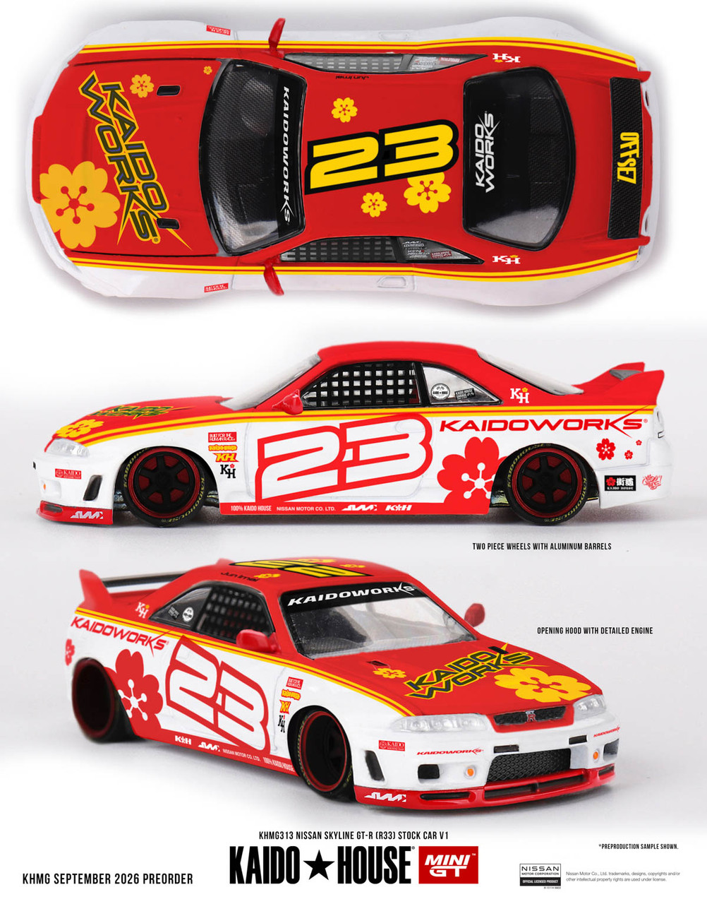 1/64 Kaido House Nissan Skyline GT-R (R33) Kaido Stock Car V1 #23 Diecast Car Model