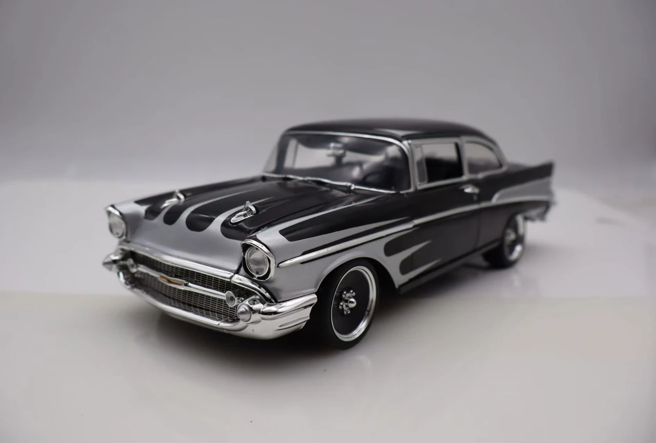 1/18 ACME 1957 Chevrolet Bel Air (Black with Silver Flames) Diecast Car Model