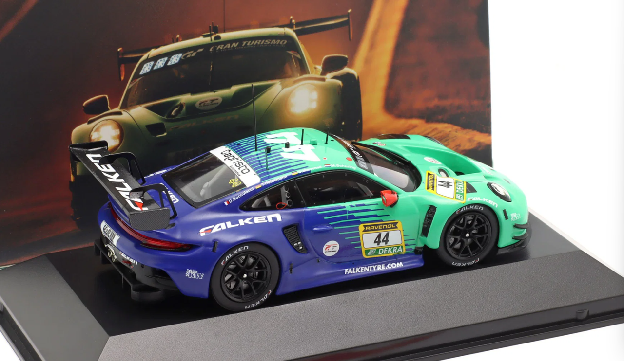 1/43 Ixo 2025 Porsche 911 GT3 R #44 24h Nürburgring Falken Motorsports Dorian Boccolacci, Tim Heinemann, Dennis Marschall, Morris Schuring Car Model