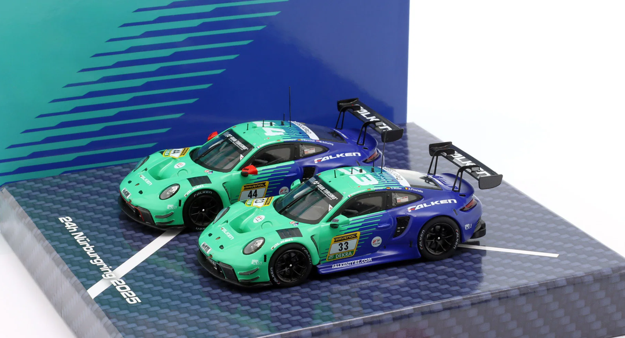 1/43 Ixo 2-Car Set 2025 Porsche 911 GT3 R #44 & #33 24h Nürburgring Falken Motorsports Car Model