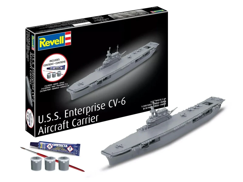 Level 4 Model Kit U.S.S. Enterprise CV-6 Aircraft Carrier All-Included Kit 1/1200 Scale Model by Revell