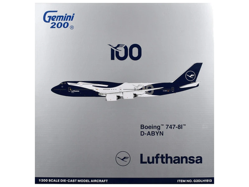 Boeing 747-8I Commercial Aircraft "Lufthansa 100 Years" (D-ABYN) Dark Blue and White "Gemini 200" Series 1/200 Diecast Model Airplane by GeminiJets