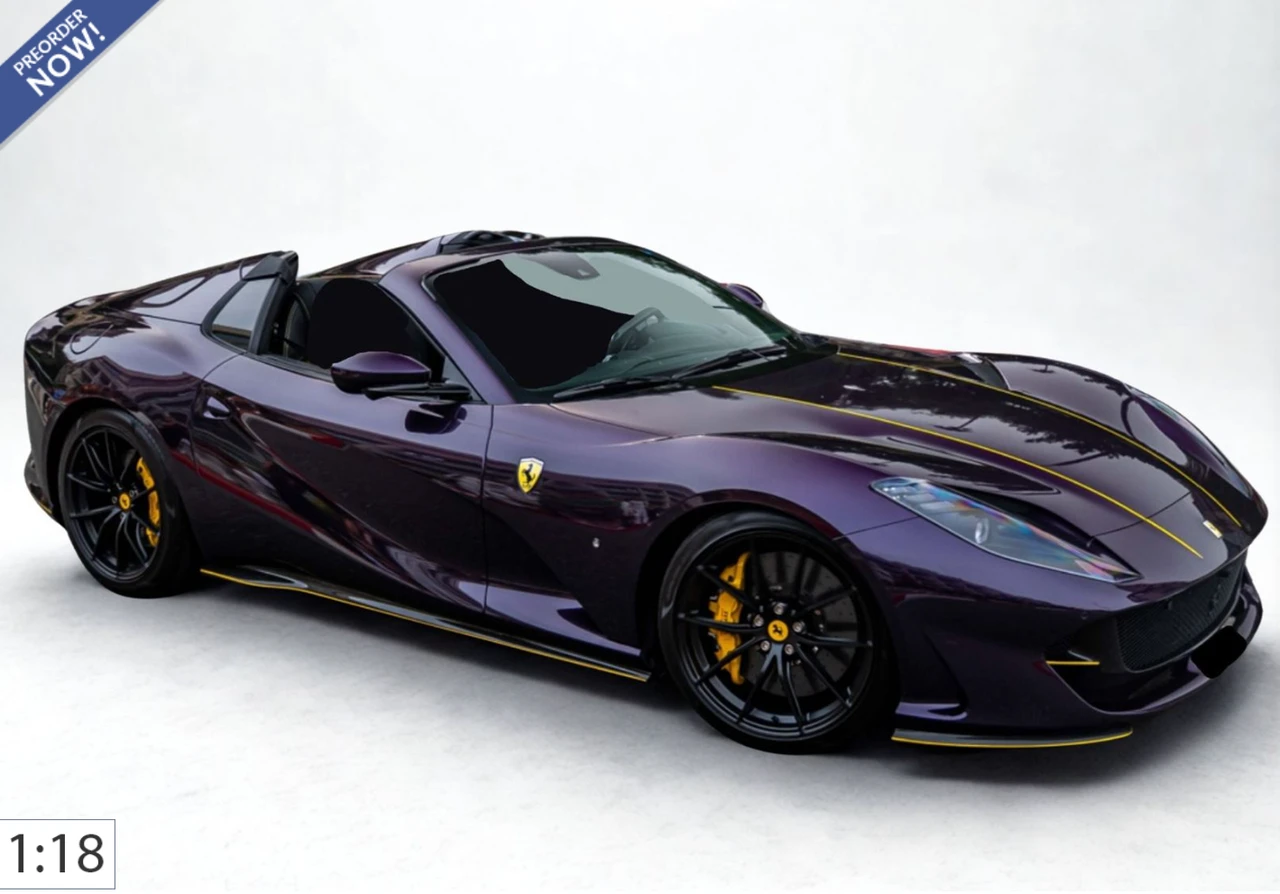 1/18 BBR Ferrari 812 GTS (Hong Kong Purple with Yellow Lines On The Hood) Car Model Limited 18 Pieces
