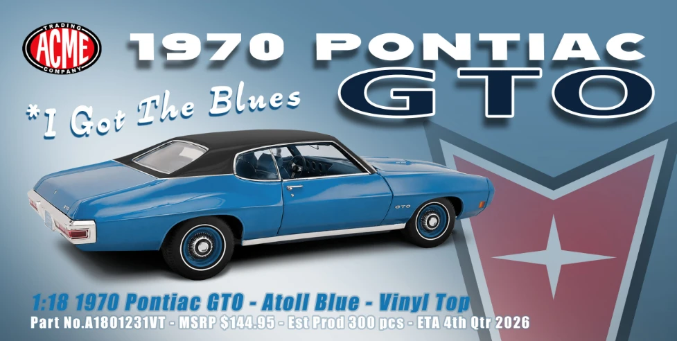 1/18 ACME 1970 Pontiac GTO Vinyl Top (Atoll Blue) Diecast Car Model