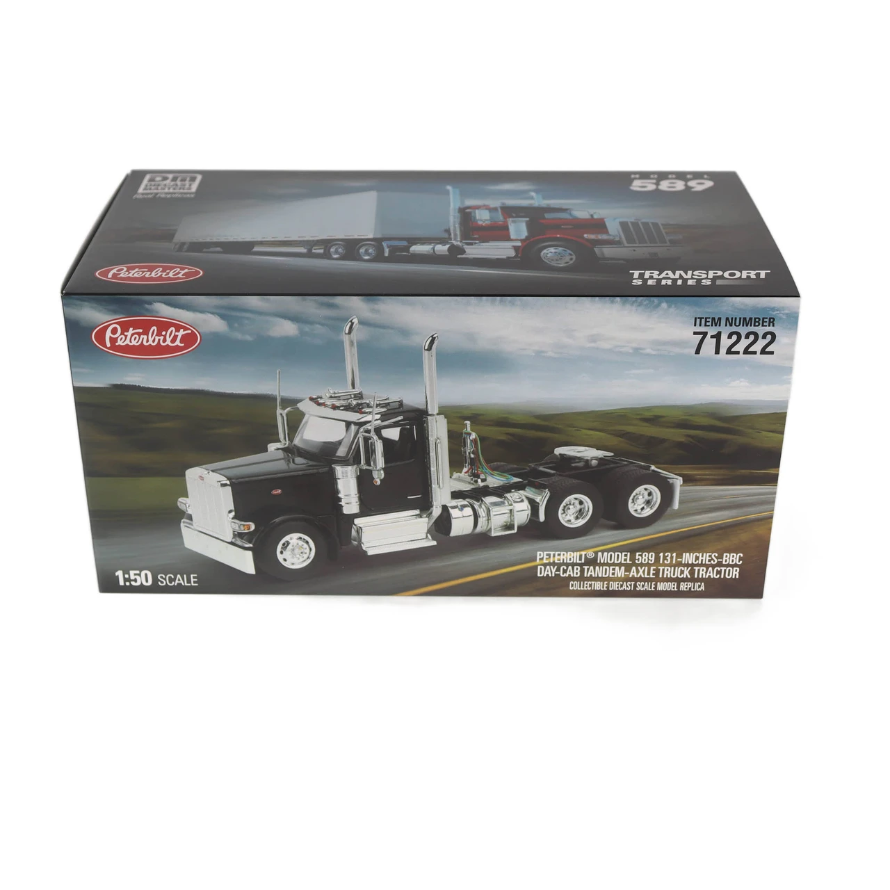 1/50 Diecast Masters Peterbilt Model 589 131-inches-BBC Day-Cab Tandem-Axle Truck Tractor (Black) Diecast Model