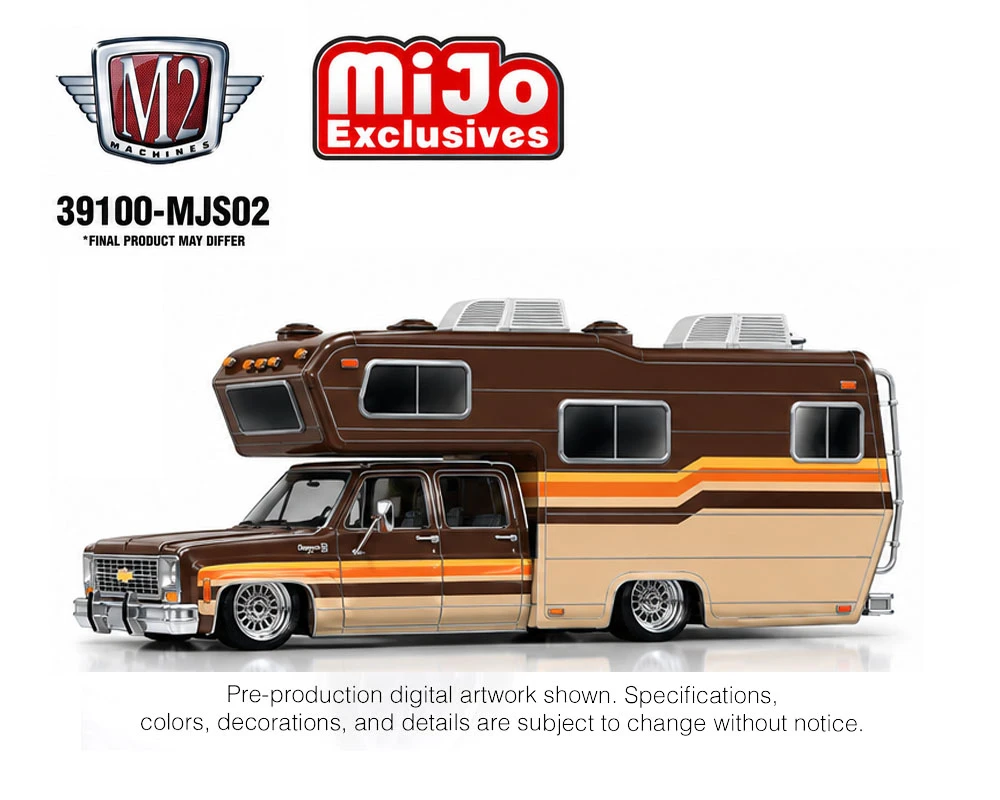 1/64 M2 Machines 1974 Chevrolet Cheyenne Super 30 Custom Camper (Beige Brown) Diecast Car Model