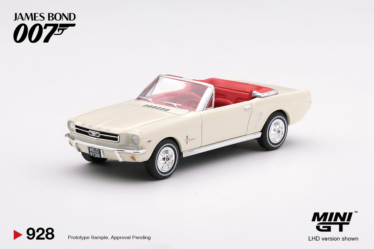 1/64 Mini GT 1964 Ford Mustang Convertible “Goldfinger” James Bond 007 (White) Diecast Car Model