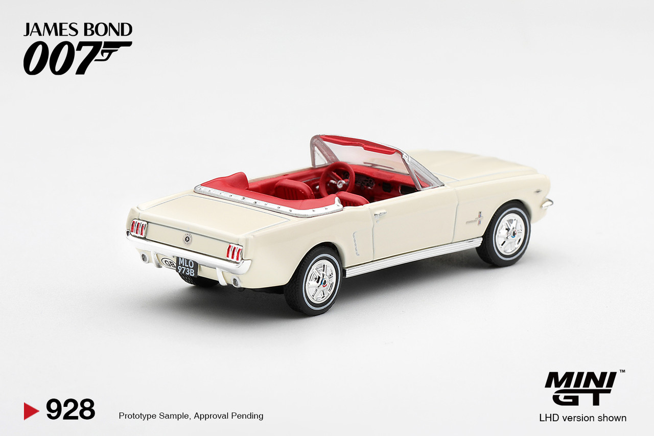 1/64 Mini GT 1964 Ford Mustang Convertible “Goldfinger” James Bond 007 (White) Diecast Car Model