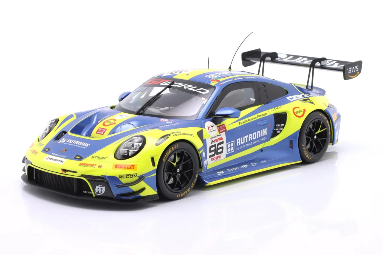 1/18 Ixo 2025 Porsche 911 GT3 R #96 2nd 24h Spa GTWC Endurance Champion Rutronik Racing Sven Müller, Patric Niederhauser, Alessio Picariello Diecast Car Model