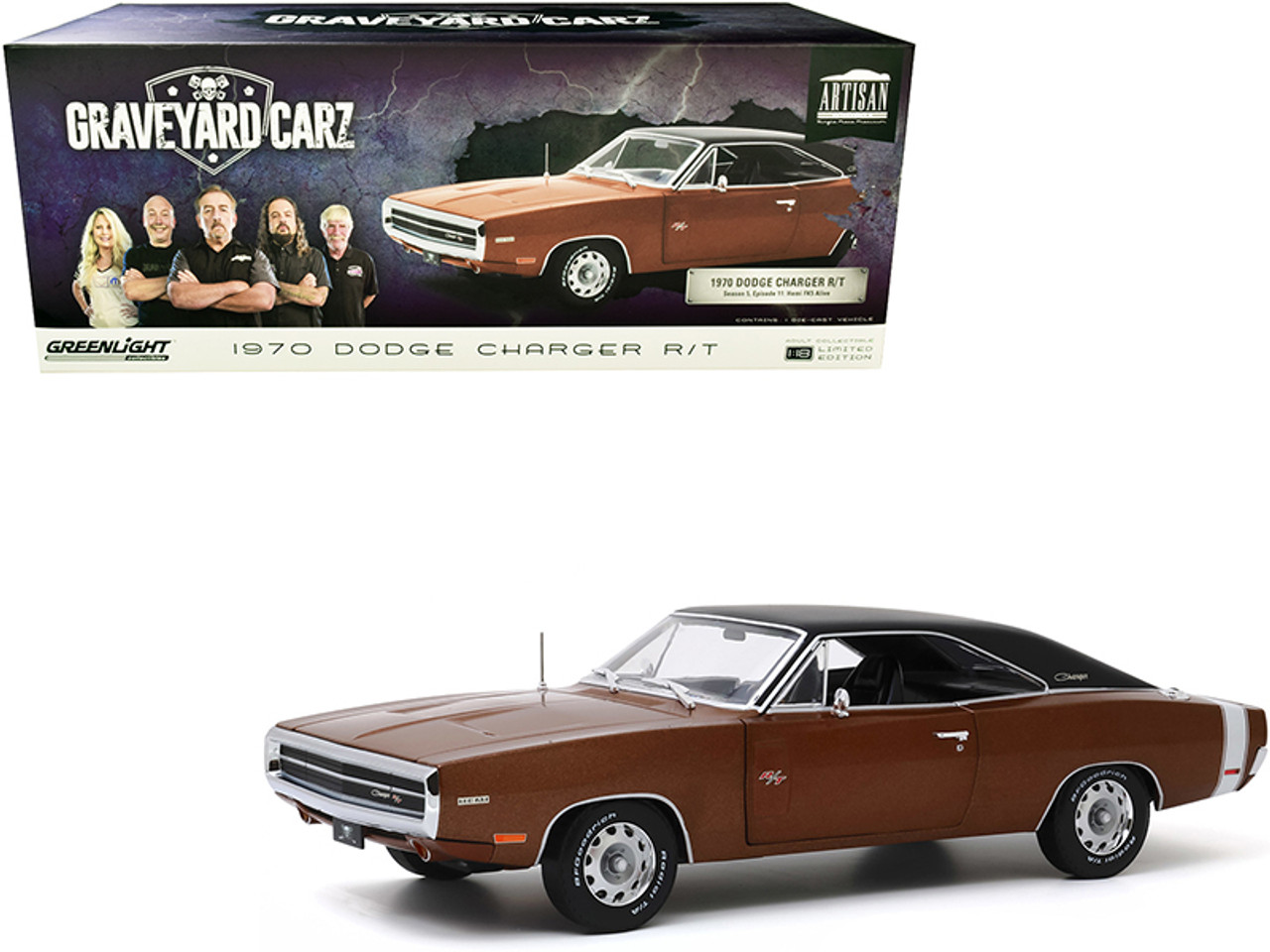 1970 Dodge Charger R/T Dark Burnt Orange Metallic with Black Top "Graveyard Carz" (2012) TV Series 1/18 Diecast Model Car by Greenlight