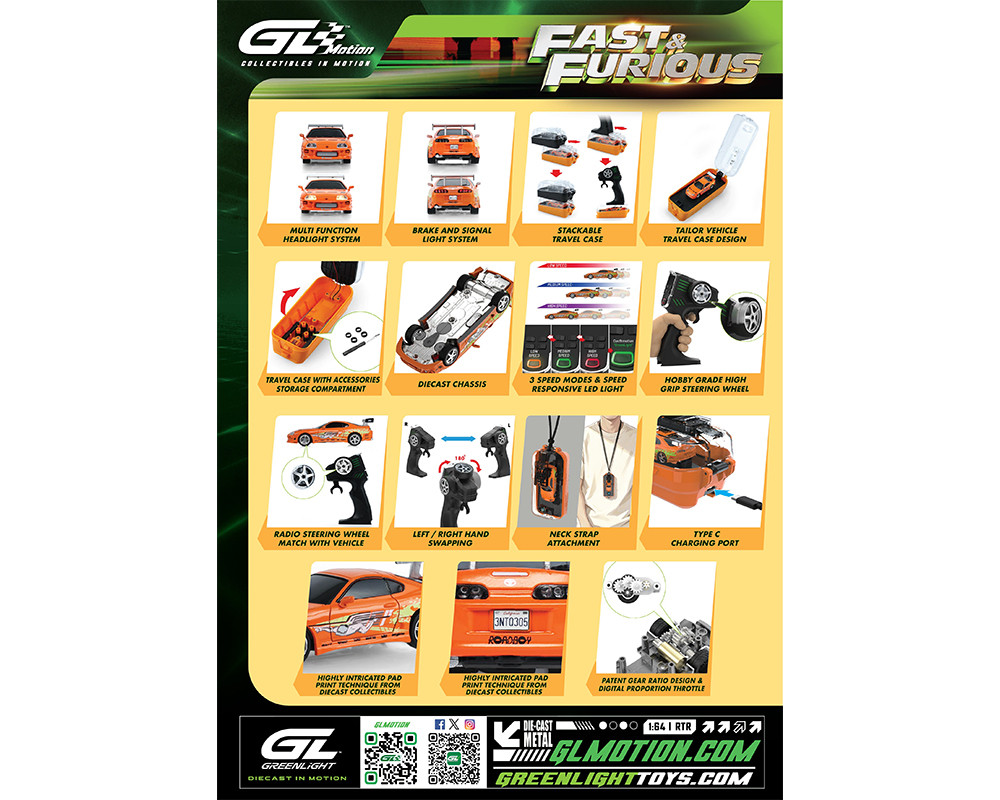 1/64 Greenlight 1994 Toyota Supra JZA80 T-top Fast & FuriousBrian's Supra Remote Control Car