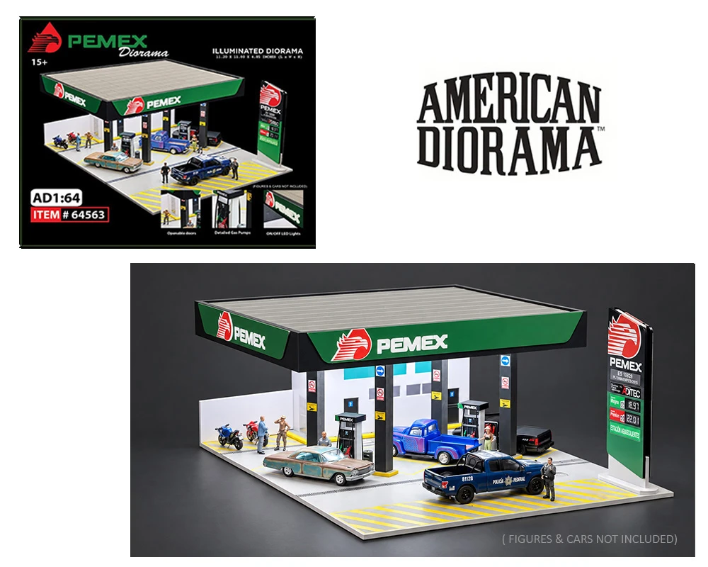 1/64 American Diorama PEMEX Gas Station Diorama with LED (Cars & Figures NOT Included)