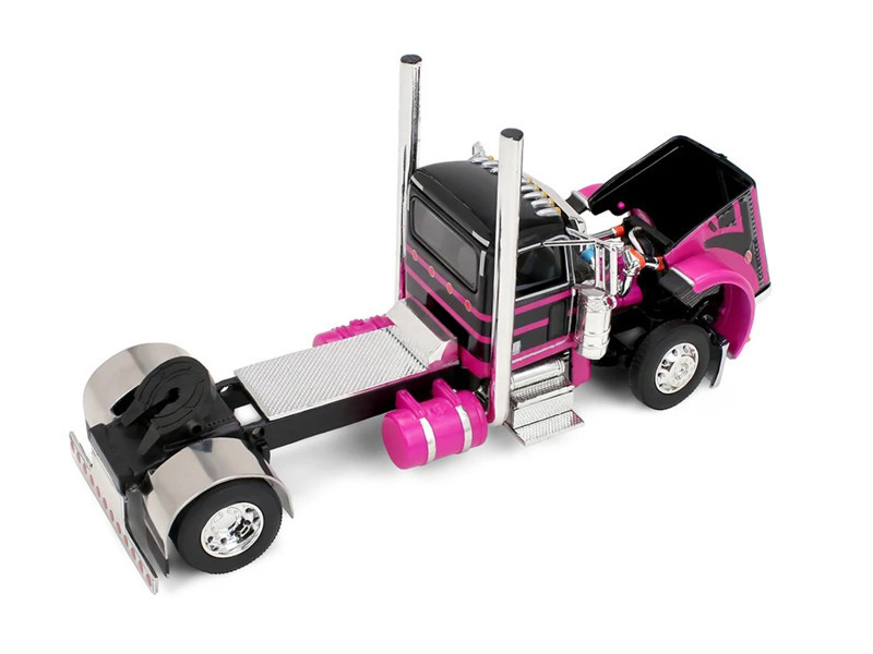 1/64 First Gear Peterbilt® Model 389 Day Cab (Black & Magenta Red) & 28’ Wilson® Silverstar® Double Livestock Trailers Diecast Car Model