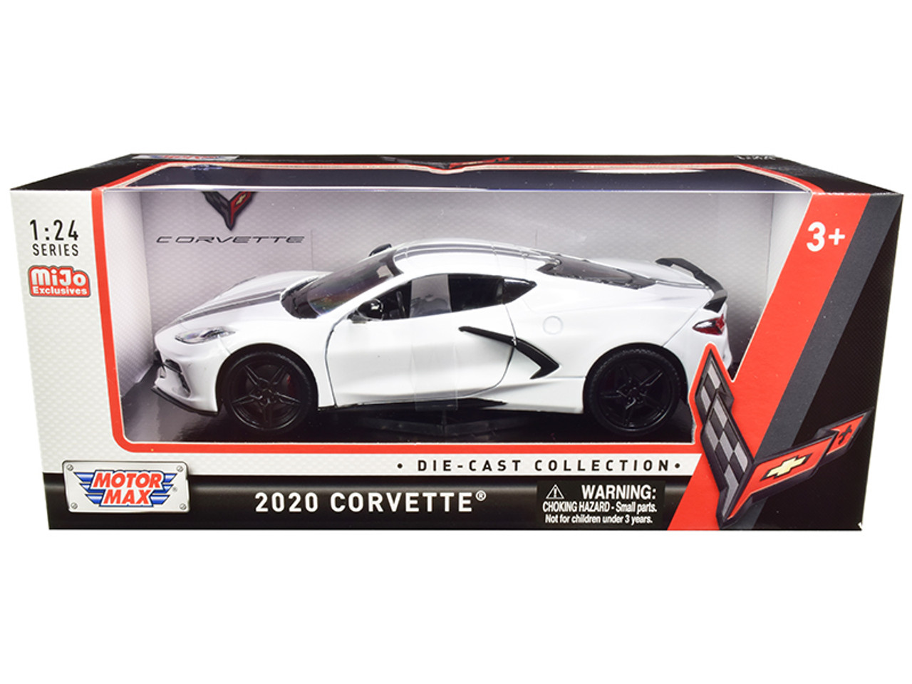 2020 Chevrolet Corvette C8 Stingray White with Gray Stripes 1/24 Diecast Model Car by Motormax