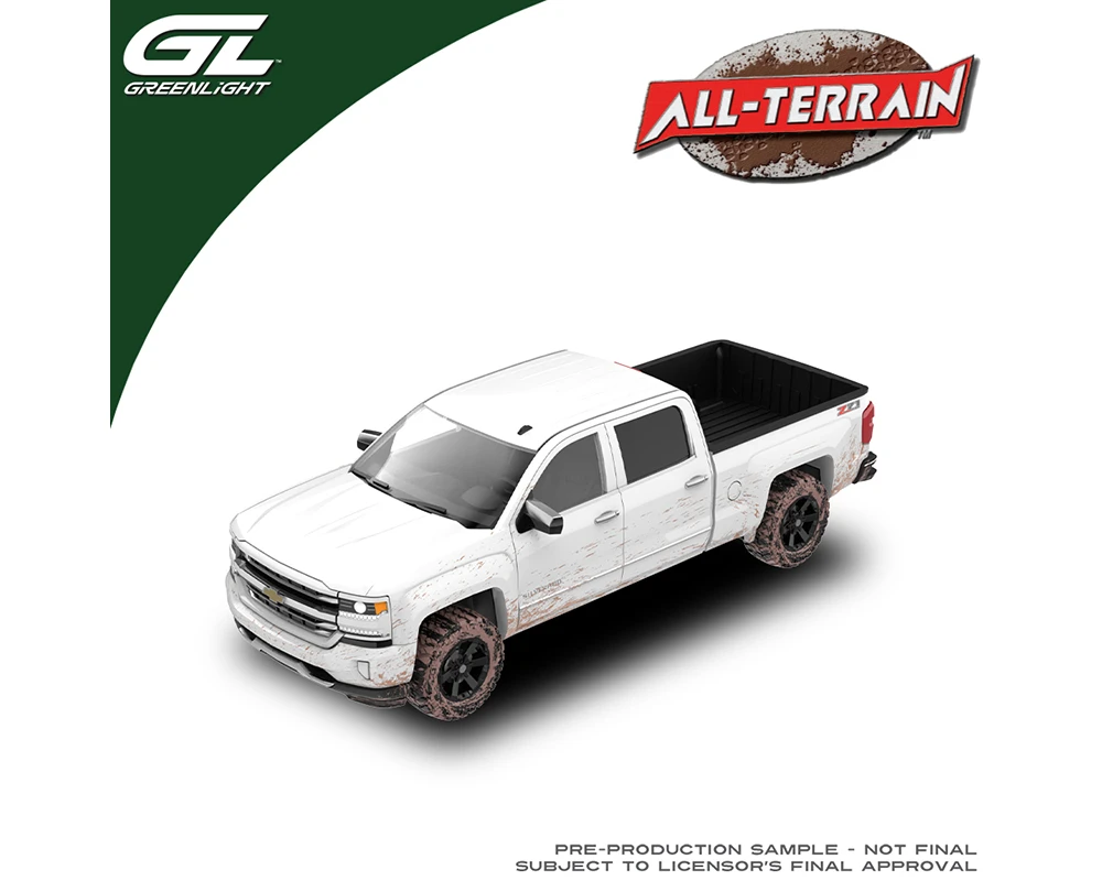 1/64 Greenlight 2016 Chevrolet Silverado (White Muddy Version) Diecast Car Model