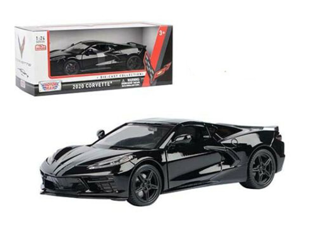 2020 Chevrolet Corvette C8 Stingray Black with Gray Stripes 1/24 Diecast Model Car by Motormax