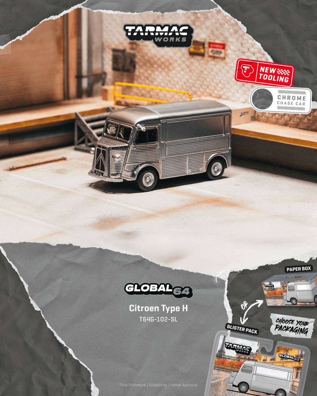 1/64 TW Tarmac Works Citroen Type H (Silver) Diecast Car Model