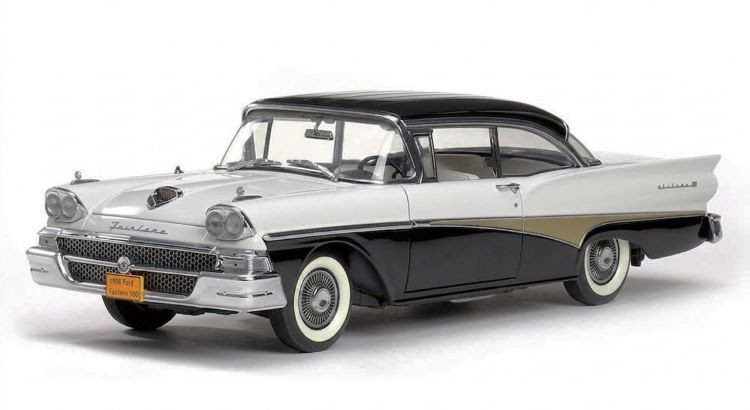 1/18 Sunstar 1958 Ford Fairlane 500 Hard Top (White & Raven Black) Diecast Car Model
