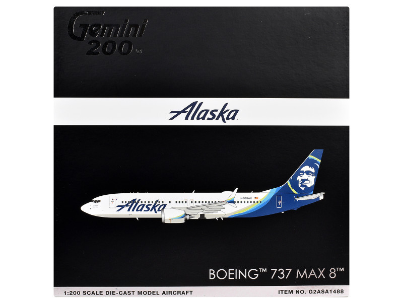 Boeing 737 MAX 8 Commercial Aircraft "Alaska Airlines" (N803AK) White with Blue Tail "Gemini 200" Series 1/200 Diecast Model Airplane by GeminiJets
