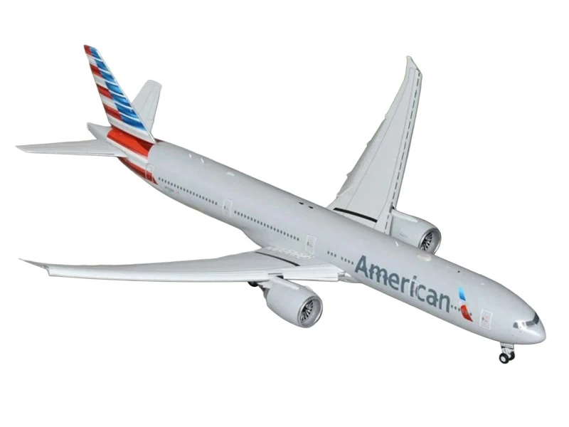 Boeing 777-300ER Commercial Aircraft with Flaps Down Configuration "American Airlines" (N722AN) Silver with Striped Tail "Gemini 200" Series 1/200 Diecast Model Airplane by GeminiJets