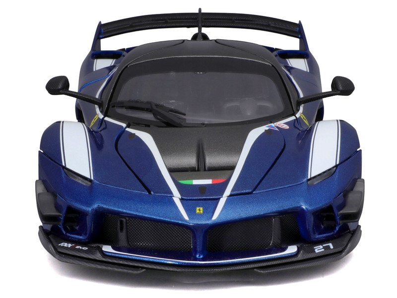 Ferrari FXX-K Evo #27 Blue Metallic with White Accents and Gray Metallic Top "Race + Play" Series 1/18 Diecast Model Car by Bburago