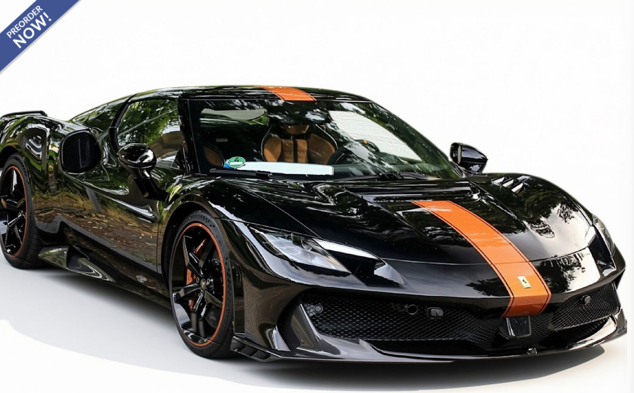 1/18 BBR Ferrari 296 Speciale A (Nero DS Black with Ambra Orange Stripes) Car Model