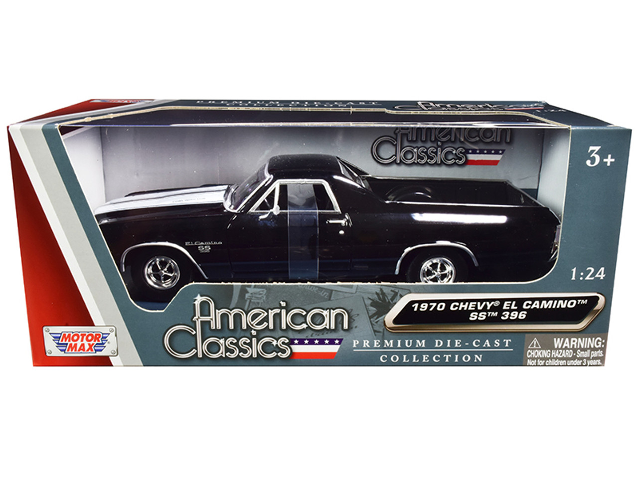 1970 Chevrolet El Camino SS 396 Black with White Stripes "American Classics" 1/24 Diecast Model Car by Motormax