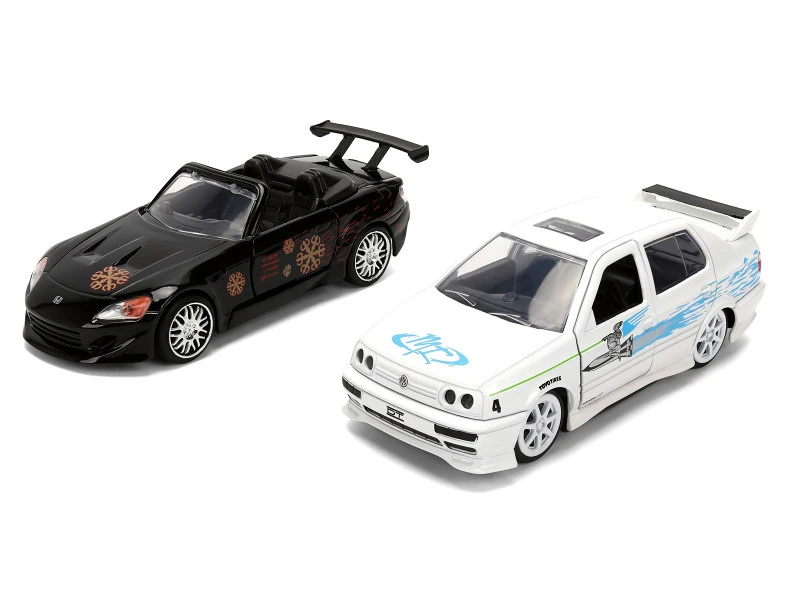 Honda S2000 Black with Graphics and Volkswagen Jetta White with Graphics Set of 2 pieces "25 Years of Fast & Furious" Series 1/32 Diecast Model Cars by Jada