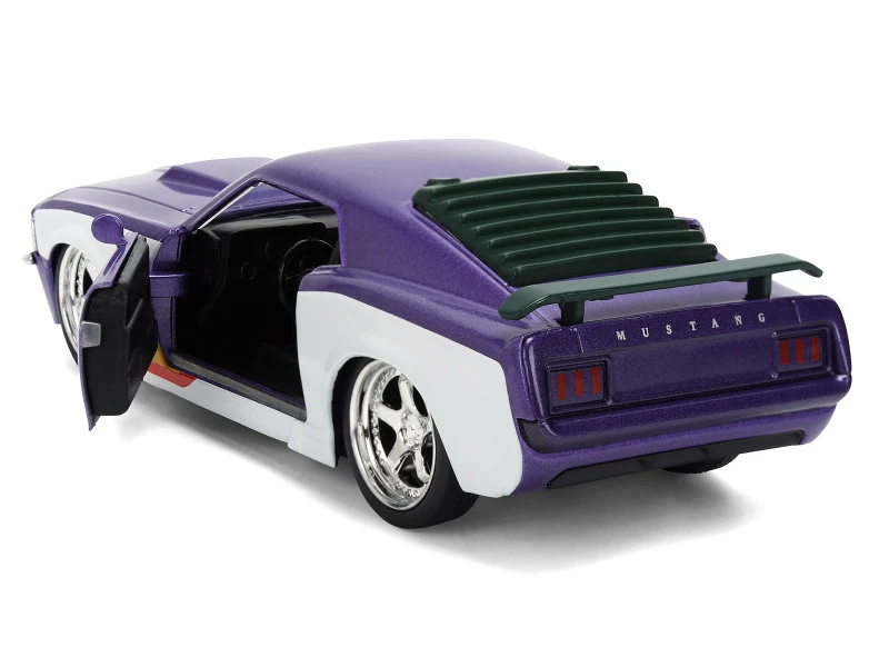 1970 Ford Mustang Boss "Joker" Livery Purple Metallic and White with Graphics "Batman" Franchise "Hollywood Rides" Series 1/32 Diecast Model Car by Jada