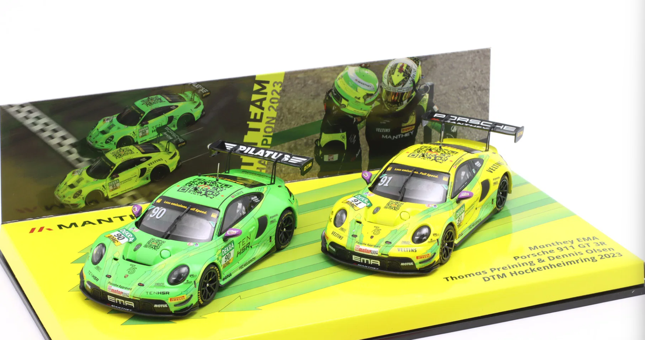 1/43 Minichamps 2-Car Set 2023 Porsche 911 GT3 R #90 & #91 Team Champion DTM Diecast Car Models