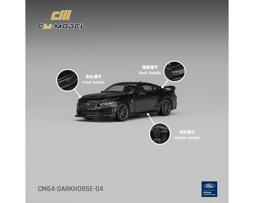 1/64 CM Model Ford Mustang Darkhorse (Shadow Black) Diecast Car Model