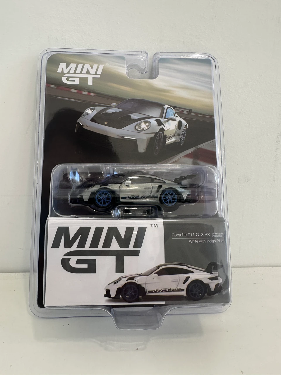 CHASE CAR 1/64 Mini GT Porsche 911 (992) GT3 RS Weissach Package (Chrome Silver with Indigo Blue Wheels) Diecast Car Model