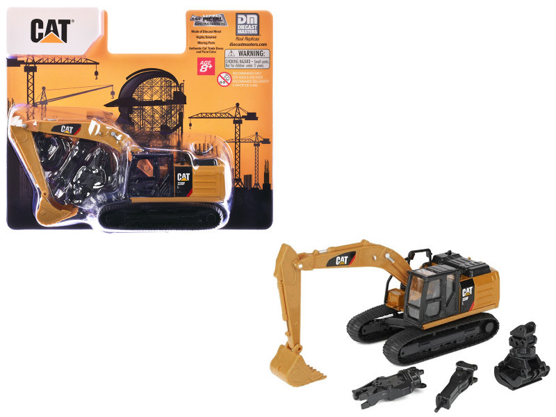 CAT Caterpillar 320F L Excavator with Interchangeable Attachment Yellow 1/64 Diecast Model by Diecast Master