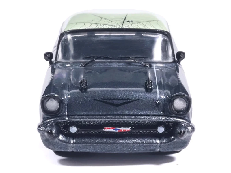 1957 Chevrolet Bel Air Lowrider Gray Metallic with Light Green Top and Halloween Graphics 1/64 Diecast Model Car by IXO Models