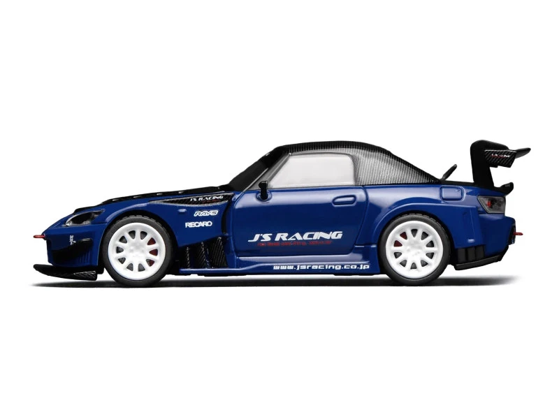 Honda S2000 RHD (Right Hand Drive) "J's Racing" Apex Blue Pearl with Carbon Hood and Top 1/64 Diecast Model Car by MotorHelix