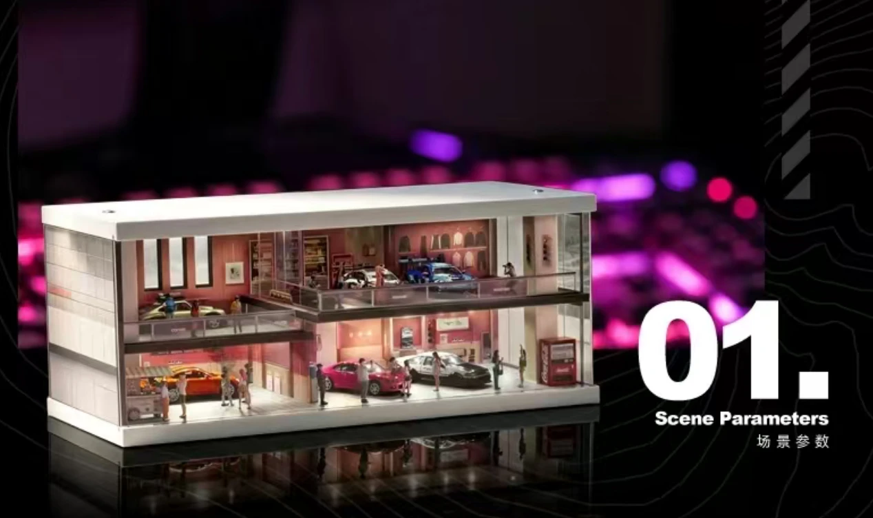1/64 Pink Theme Coffee Shop Diorama (Cars & Figures NOT Included)