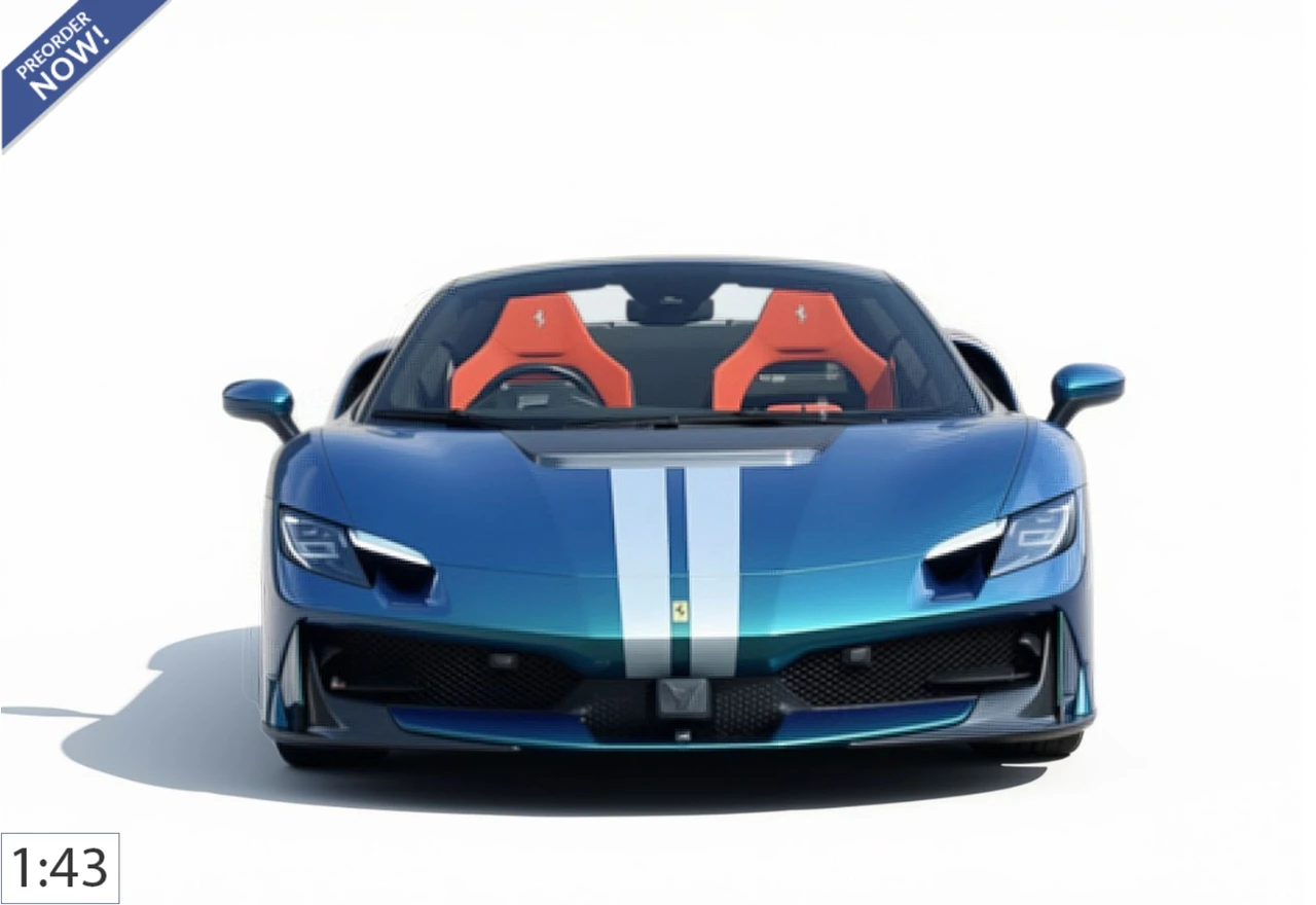 1/43 BBR Ferrari 296 Speciale A (Blu Capri Blue with Silver Stripes Without Roof) Car Model
