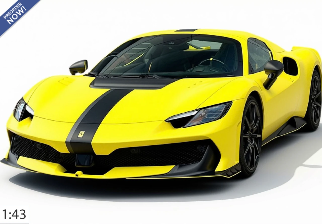 1/43 BBR Ferrari 296 Speciale A (Giallo Kuramochi Matte Yellow with Black & Grey Stripes Without Roof) Car Model