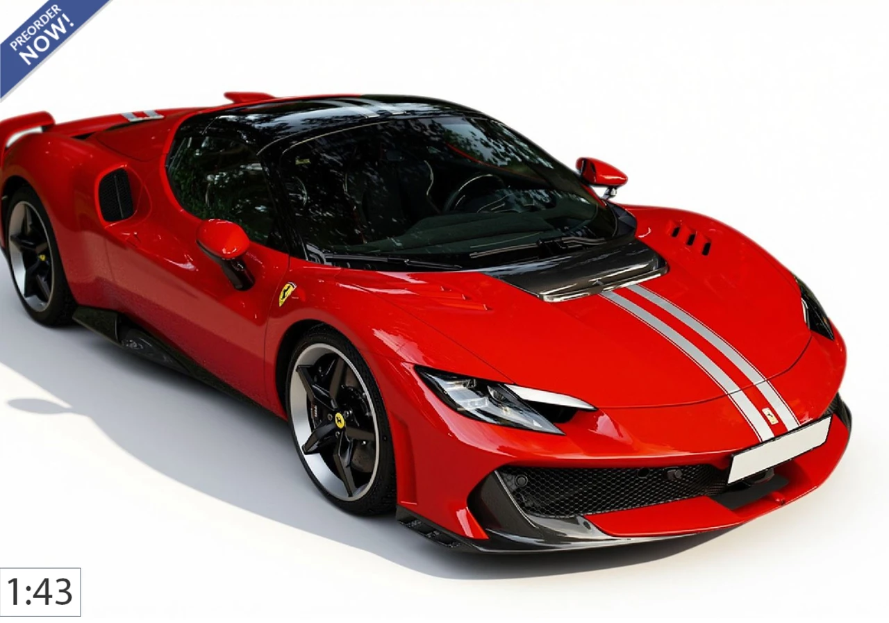 1/43 BBR Ferrari 296 Speciale A (Rosso Corsa Red with Silver Stripes Without Roof) Car Model