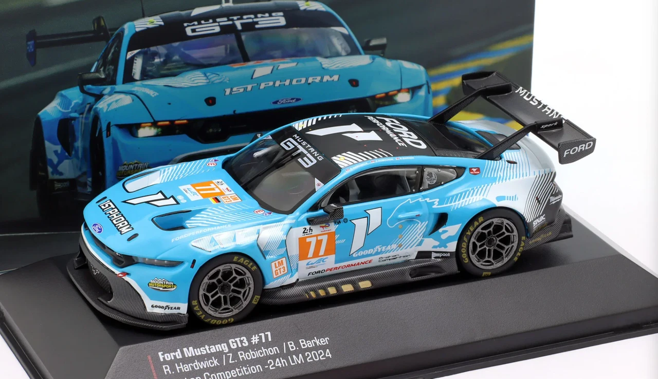 1/43 Ixo 2024 Ford mustang GT3 #77 24h LeMans Proton Competition Ben Barker, Ryan Hardwick, Zacharie Robichon Car Model