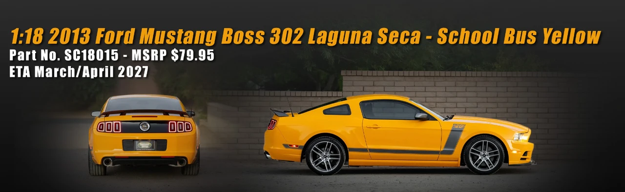 1/18 Shelby Collectibles 2013 Ford Mustang Boss 302 Laguna Seca (School Bus Yellow) Diecast Car Model